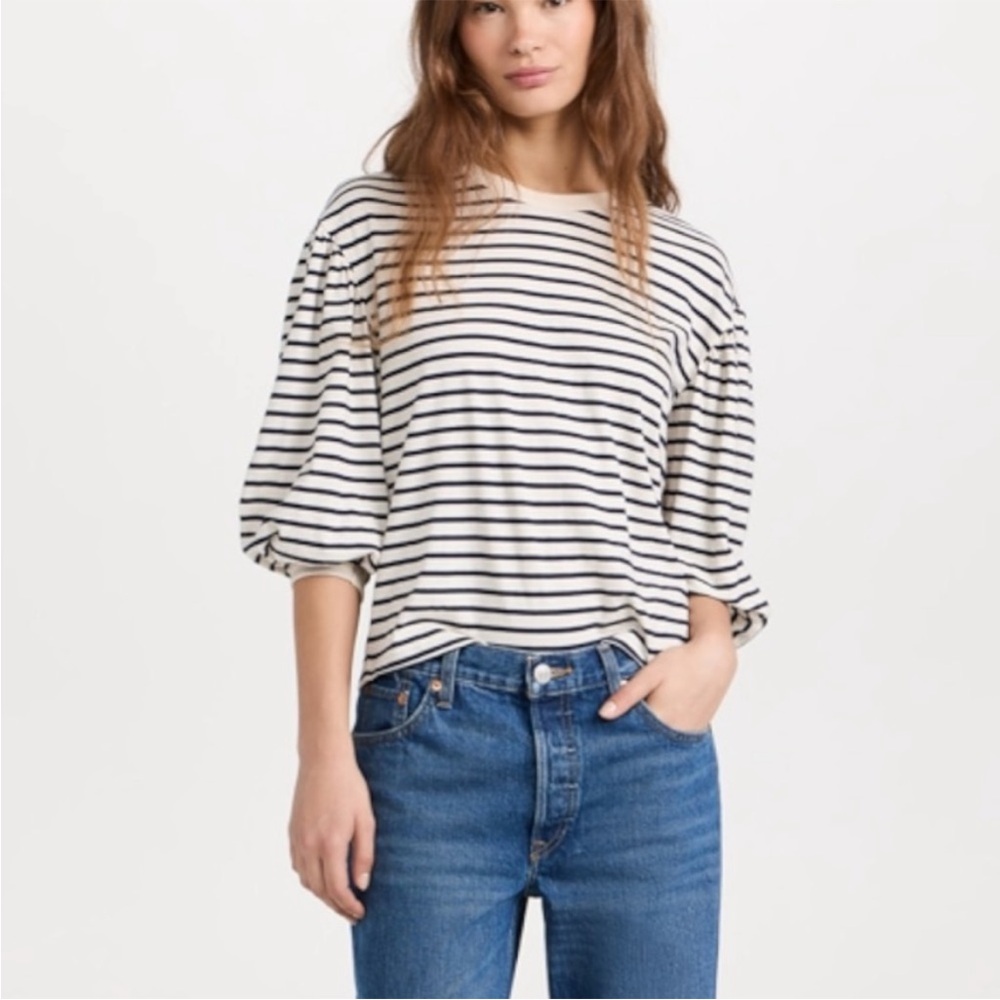 Clare V Black and White Striped Short Sleeve Tee